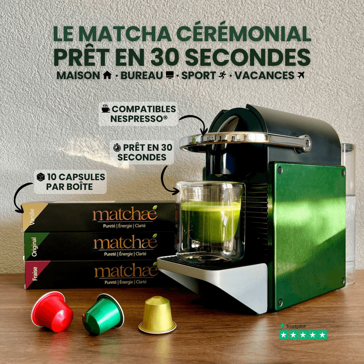Boîte de 10 Capsules Matcha Compatibles Nespresso® by Matchae -- matcha product image
