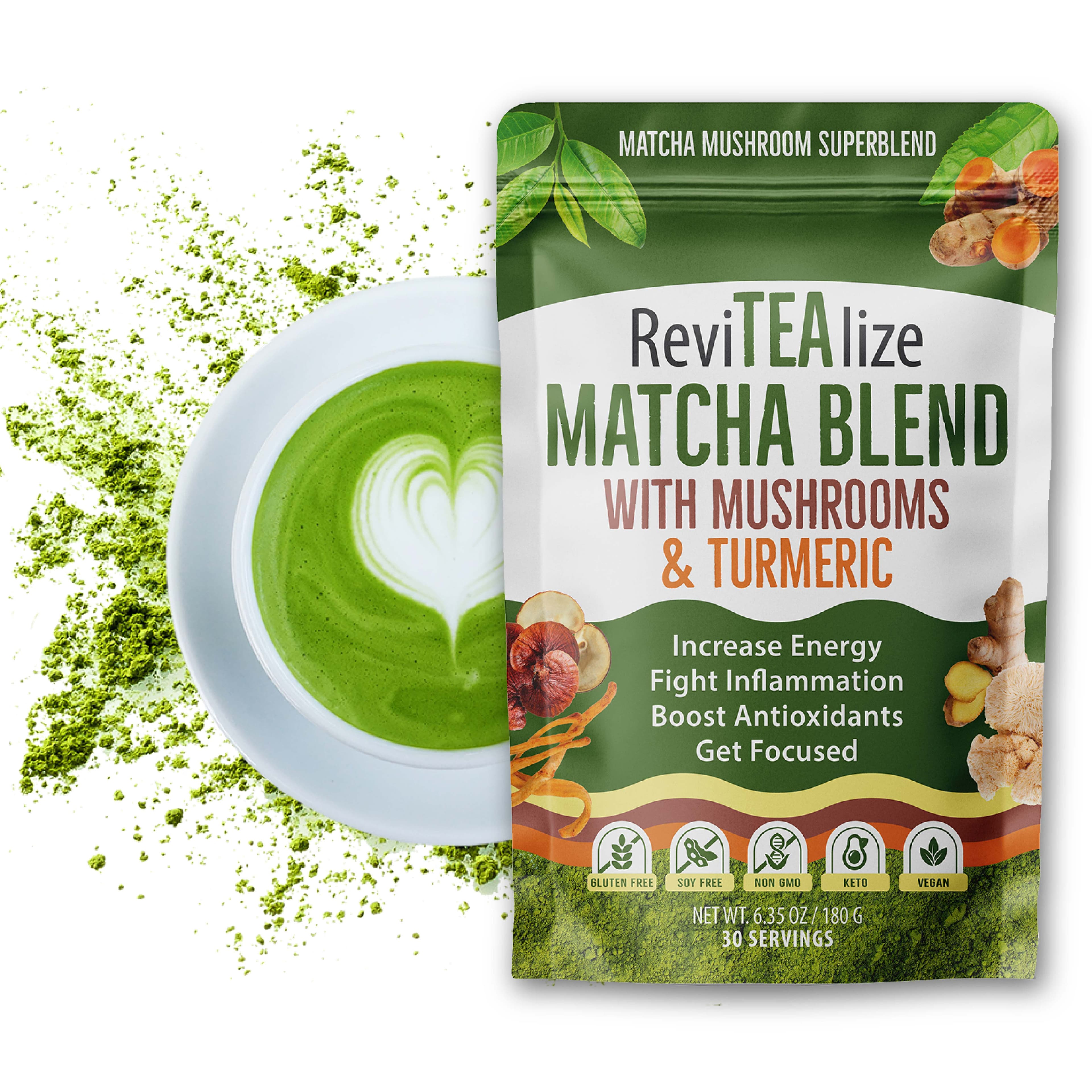 Matcha Mushroom Super Blend - 30 Servings by Revitealize -- matcha product image