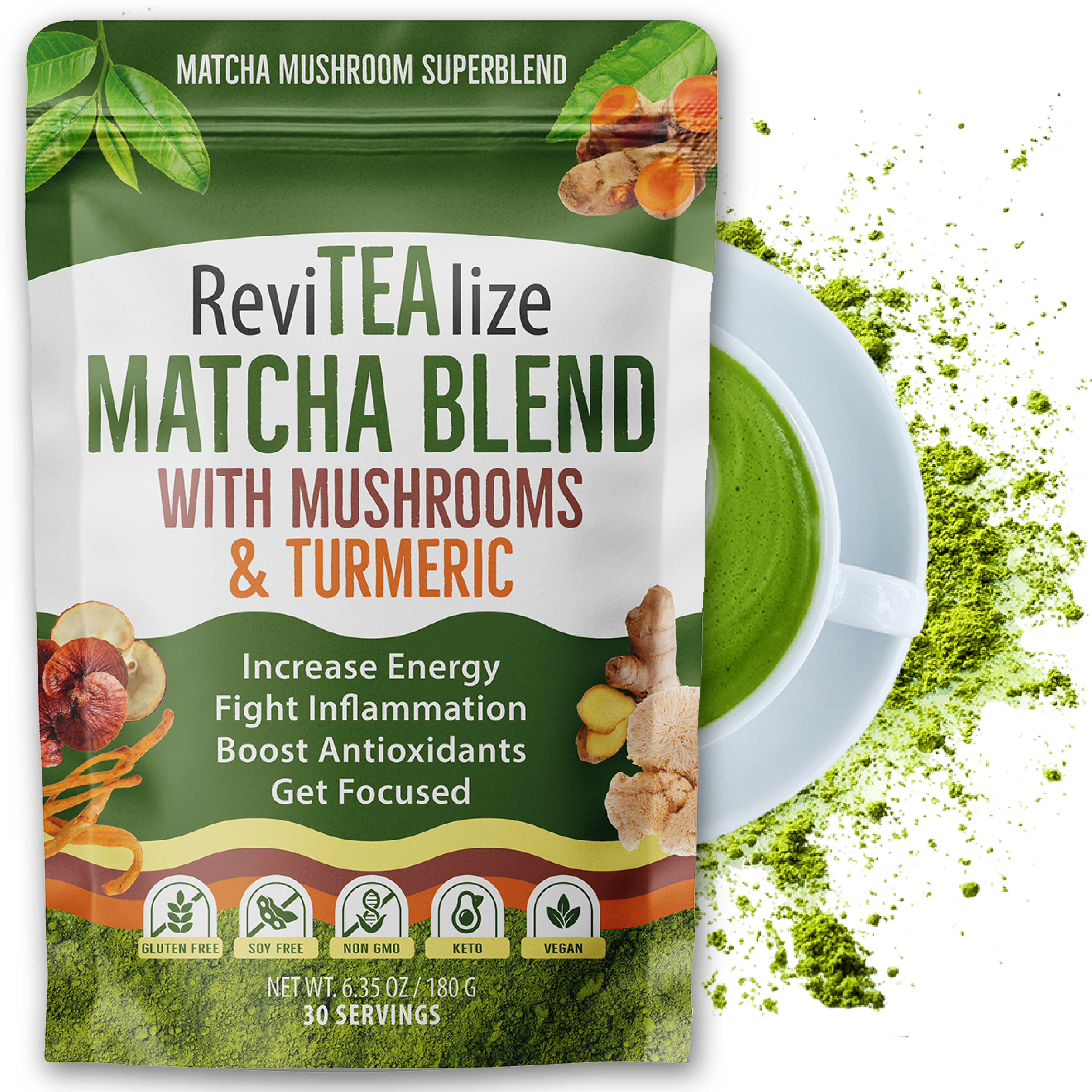 Matcha Mushroom Blend - 30 Servings by Revitealize -- matcha product image