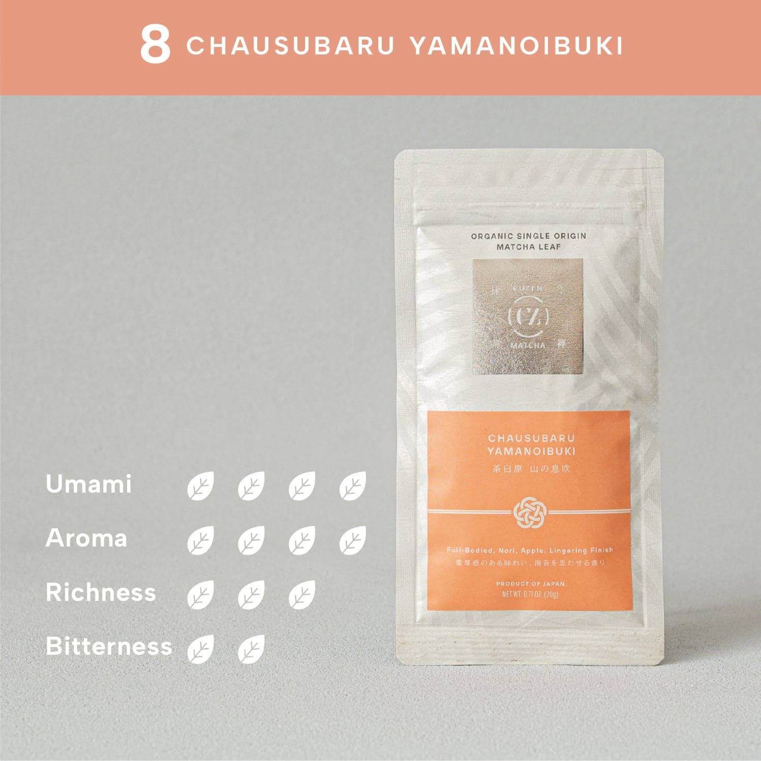Organic Single Origin Matcha Leaf V01 - 08 Chausubaru / Yamanoibuki by Cuzen Matcha -- matcha product image