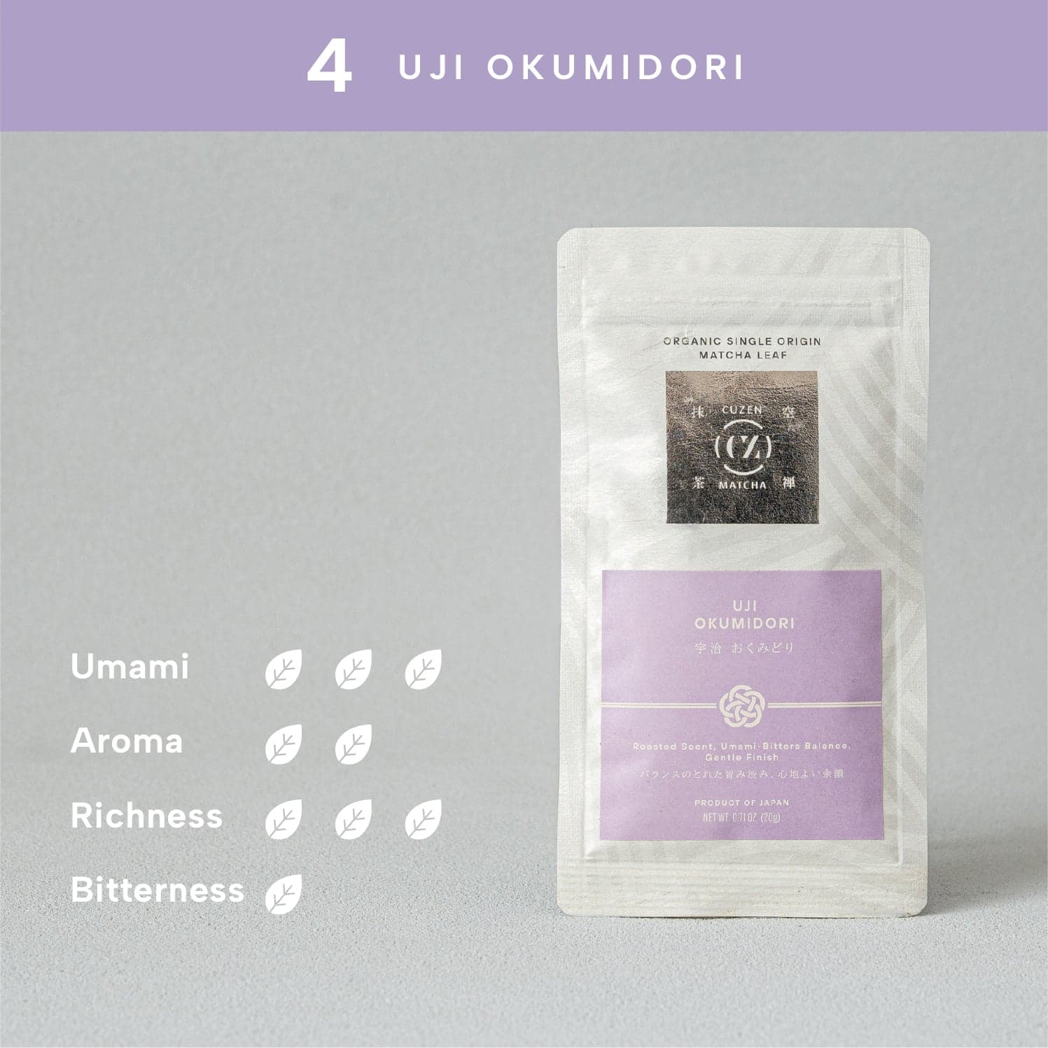 Organic Single Origin Matcha Leaf V01 - 04 Uji / Okumidori by Cuzen Matcha
