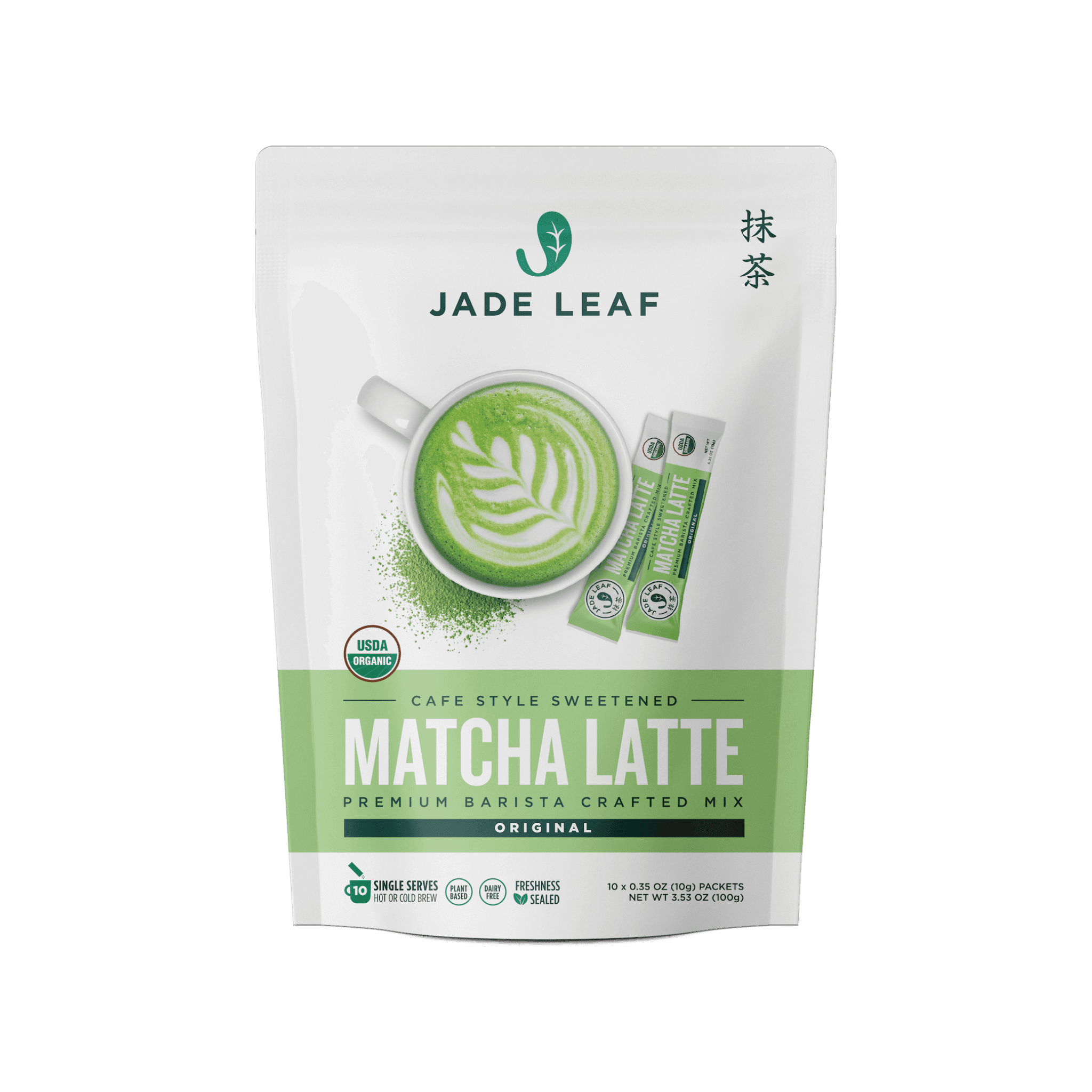 Organic Cafe Style Sweetened Matcha Latte Mix - Original - Stick Packs by Jade Leaf -- matcha product image