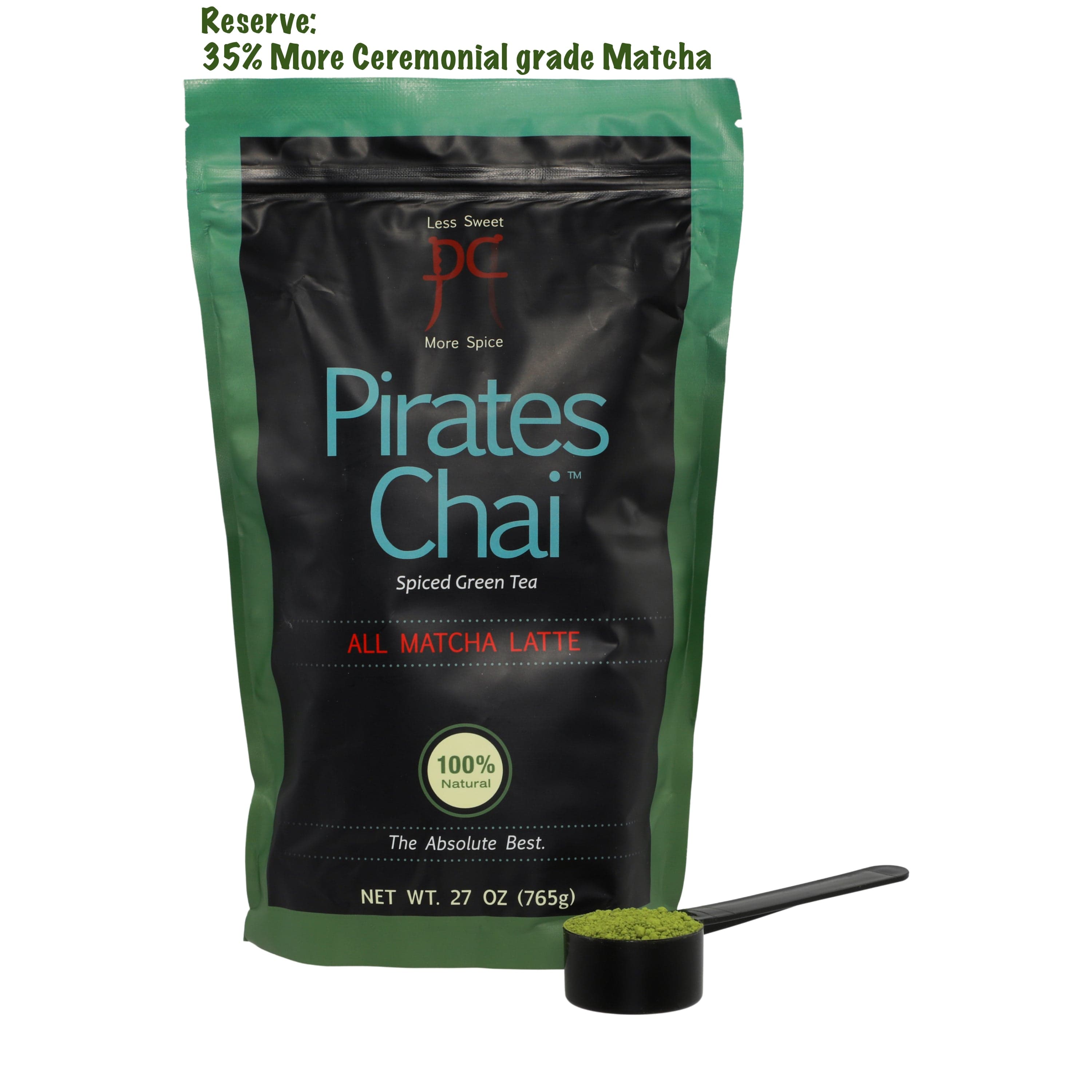 Pirates Reserve 27oz: 1/3 more Ceremonial Matcha by Pirates Matcha Chai Latte