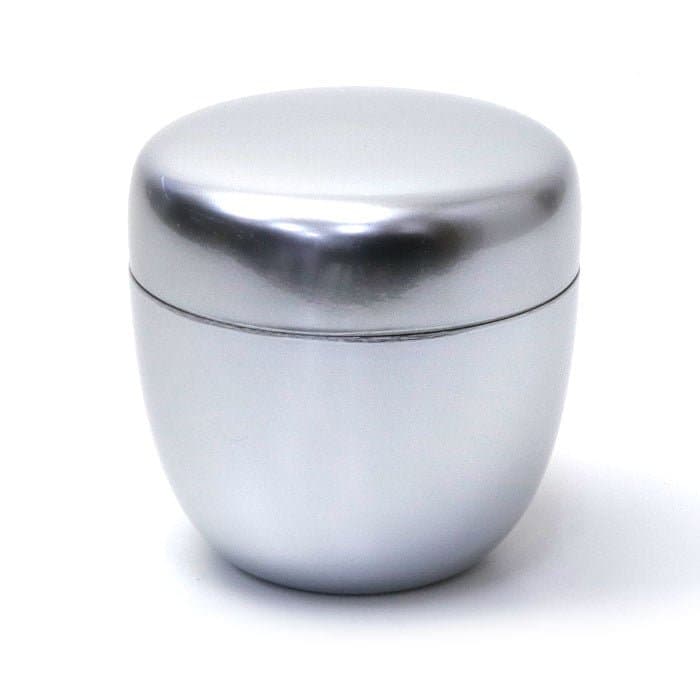 Medium Matcha Tea Caddy Natsume – Silver Design with Black Interior | Yamanaka Lacquerware Made in Japan by Hoshino Seichaen -- matcha product image