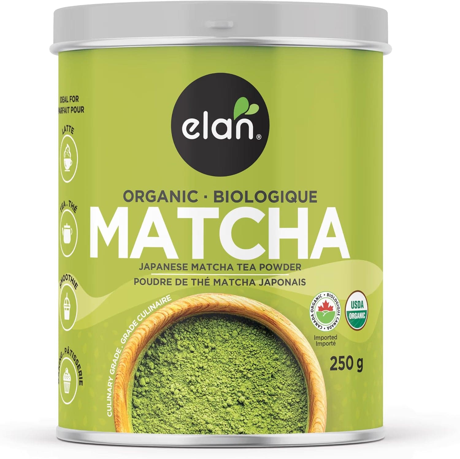 Elan, Thé vert biologique Matcha en poudre, du Japon, sans OGM, végétalien, sans gluten, kasher 250 g by Matchanova -- matcha product image