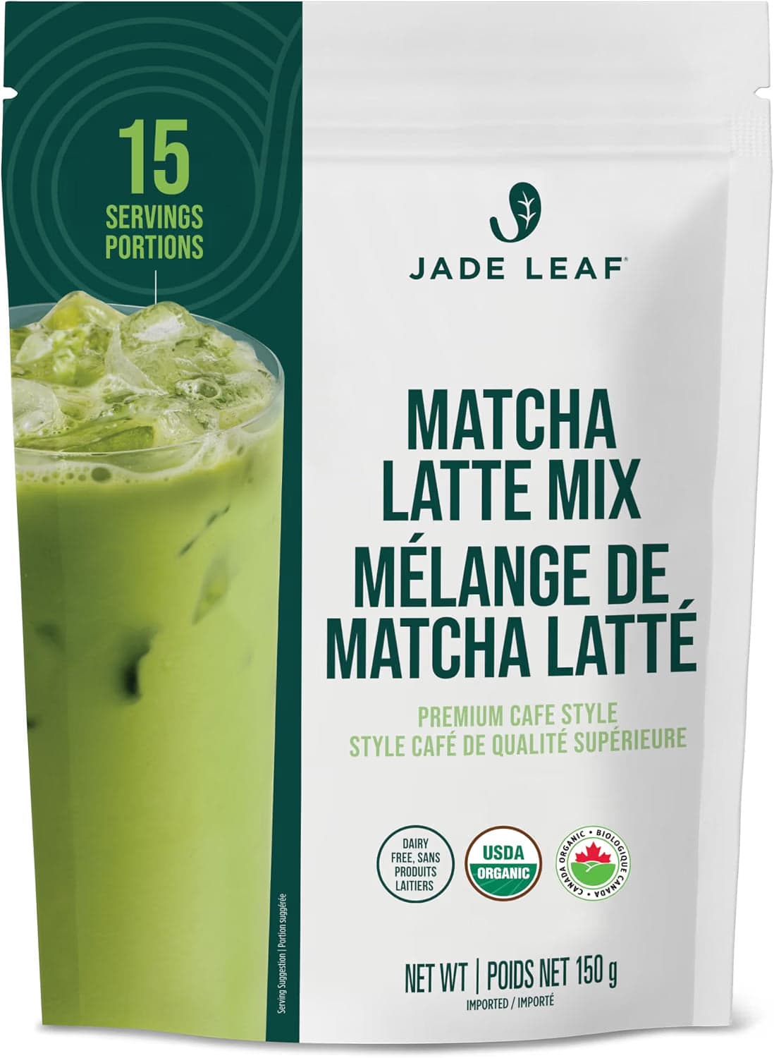 Jade Leaf Matcha Mélange matcha latte bio – Mélange sucré de style café de qualité supérieure avec poudre de thé vert d'origine japonaise authentique (sachet de 150 g) by Matchanova -- matcha product image