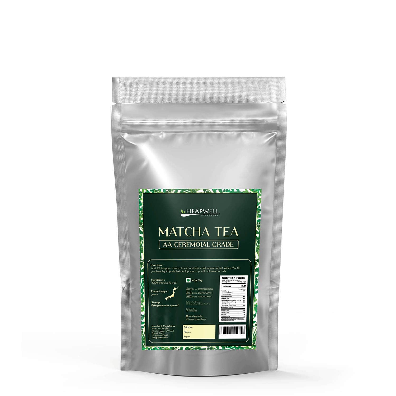 Matcha (AA Ceremonial grade) BULK pack, 250g by Heapwell Superfoods -- matcha product image
