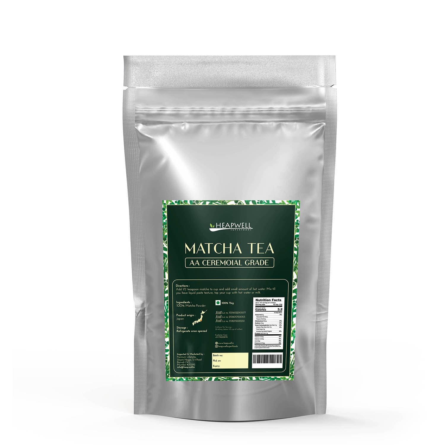 Matcha (AA Ceremonial grade) BULK pack, 500g by Heapwell Superfoods -- matcha product image
