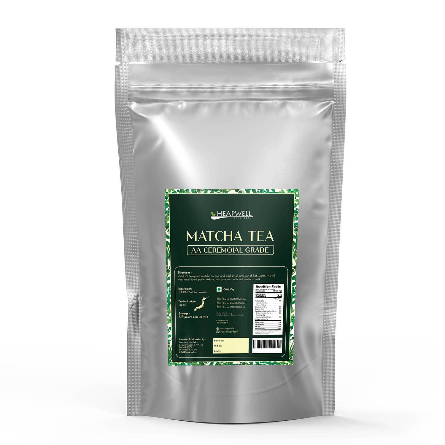 Matcha (AA Ceremonial grade) BULK pack, 1000g by Heapwell Superfoods -- matcha product image