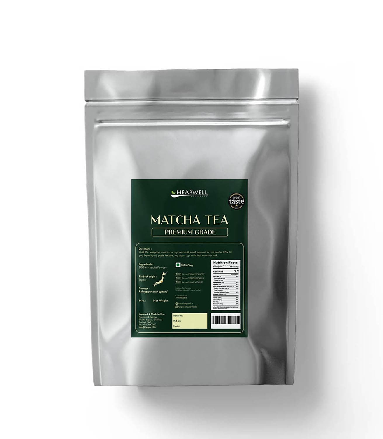 Japanese Matcha Green Tea (Premium Grade) BULK pack, 500g by Heapwell Superfoods