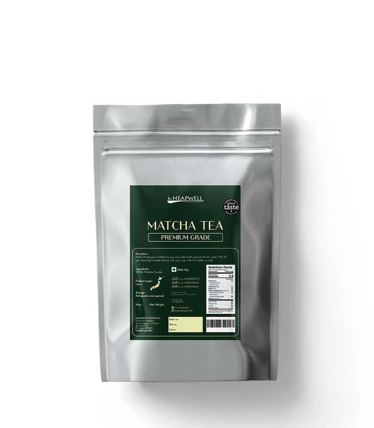 Japanese Matcha Green Tea (Premium Grade) BULK pack, 250g by Heapwell Superfoods