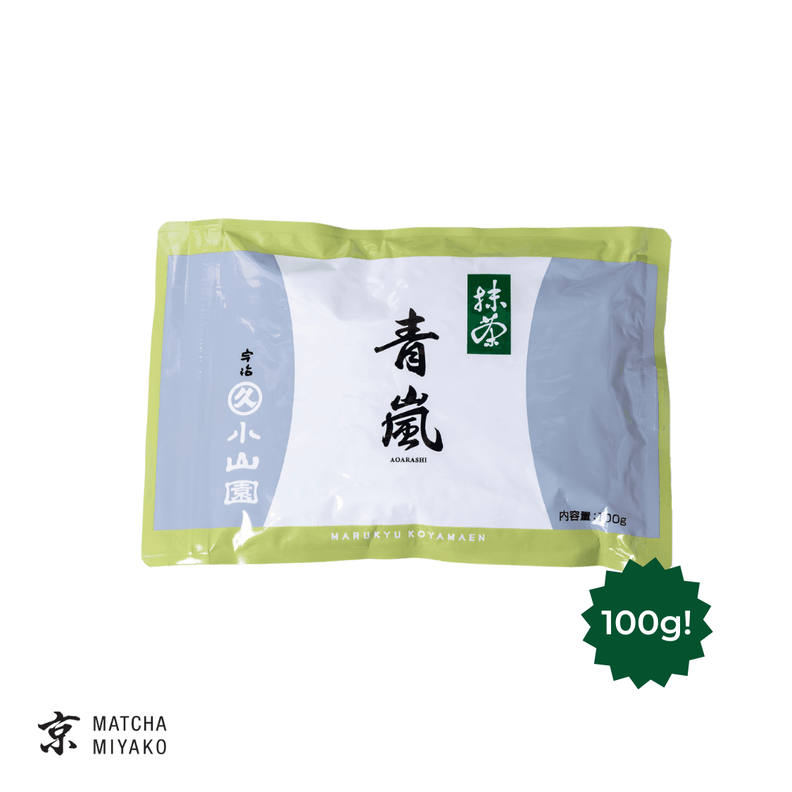Aoarashi 100g matcha powder (bag) by Matcha Miyako Webshop -- matcha product image