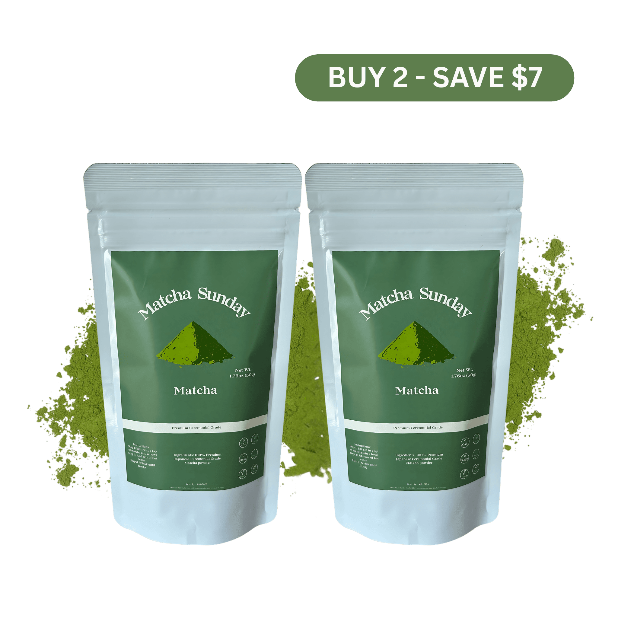 Ceremonial Grade Matcha Powder (50g) - Pack of 2 by Matcha Sunday -- matcha product image