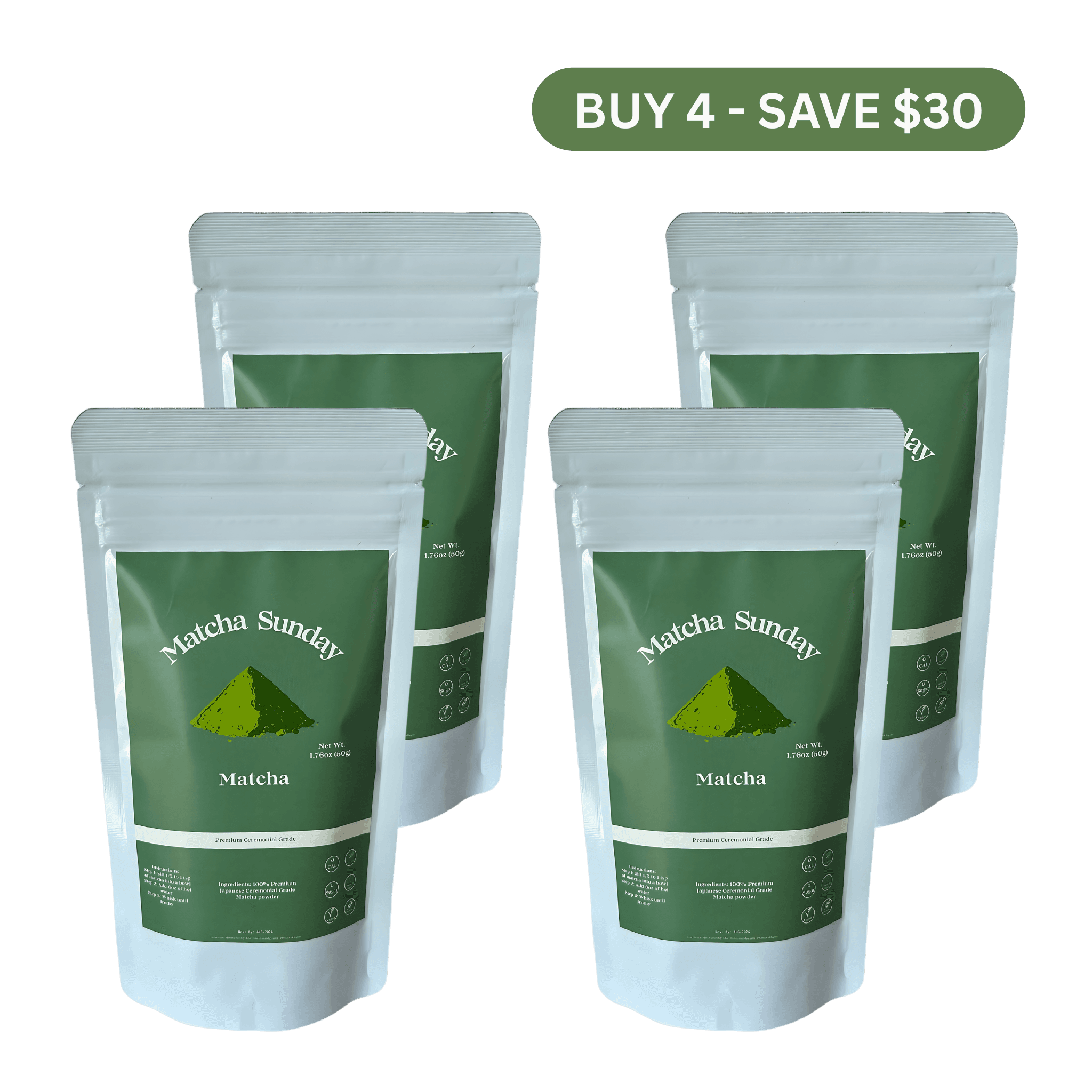 Ceremonial Grade Matcha Powder (50g) - Pack of 4 by Matcha Sunday -- matcha product image